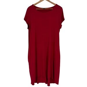 Eileen Fisher Red Short Sleeve Tunic Dress XL Made in USA Viscose Spandex